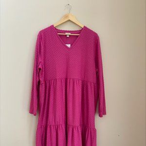 J.Crew NWT 2X Bold Pink Dot Dress, Tiered, V Neck
